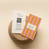 QR Code Pink Yellow 70s Stripes Trendy Boho Girly 名刺