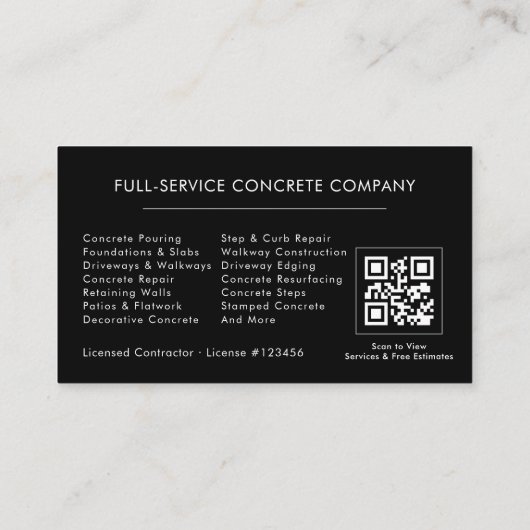 QR Code Professional Concrete Cement Contractor 名刺 (裏面)