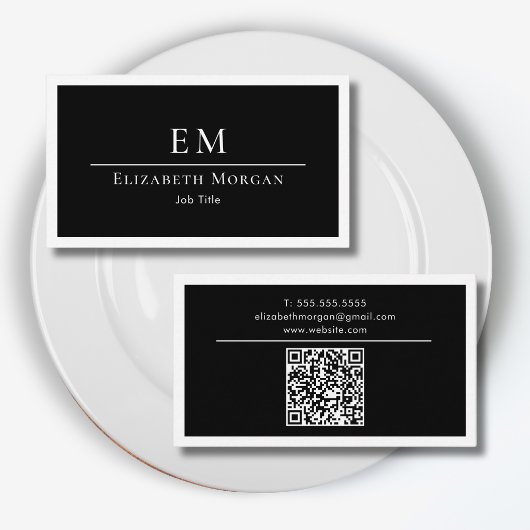QR Code Professional Monogram Logo Black White 名刺