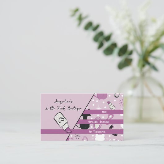 QR Code Purple Girly Mid-Century Salon 名刺 (スタンド正面)