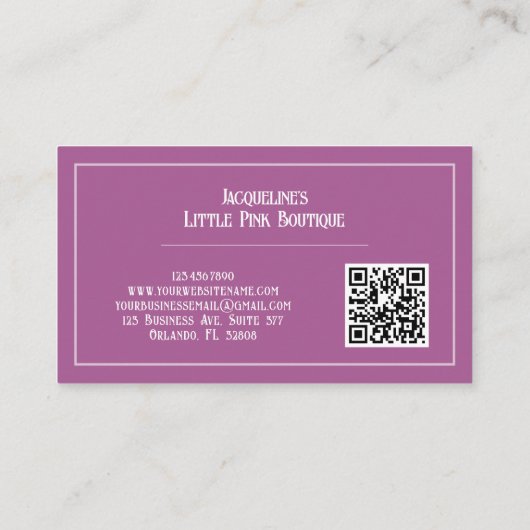 QR Code Purple Girly Mid-Century Salon 名刺 (裏面)
