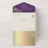 QR Code Purple Gold Rustic Lights Wedding オールインワン招待状 (外側)