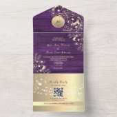 QR Code Purple Gold Rustic Lights Wedding オールインワン招待状 (内側)