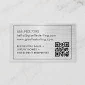 QR Code Real Estate Agent Brushed Silver Monogram 名刺 (裏面)