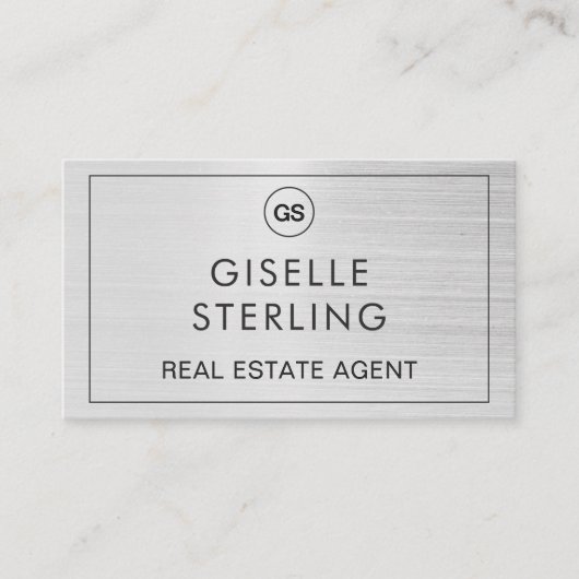 QR Code Real Estate Agent Brushed Silver Monogram  名刺 (正面)