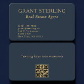 QR Code Real Estate Agent Navy Blue Gold  名刺