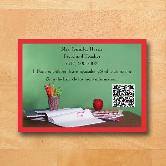 QR Code Red Grade School Preschool Teacher  名刺