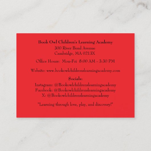 QR Code Red Grade School Preschool Teacher  名刺 (裏面)