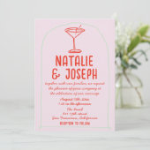 QR Code Retro Colorful Hand Drawn Martini Wedding 招待状 (スタンド正面)