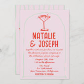 QR Code Retro Colorful Hand Drawn Martini Wedding 招待状 (正面/裏面)