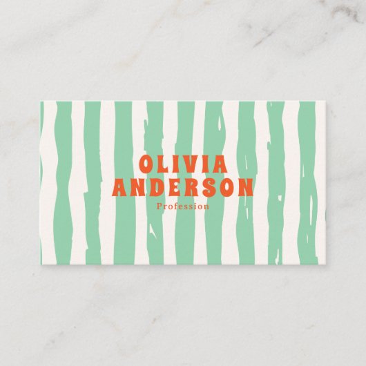 QR Code Retro Green Boho Groovy Unique Trendy Fun 名刺 (正面)