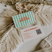 QR Code Retro Green Boho Groovy Unique Trendy Fun 名刺