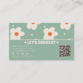 QR Code Retro Green Groovy Floral Boho Unique Fun 名刺 (裏面)