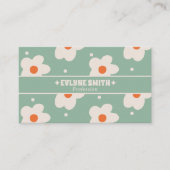 QR Code Retro Green Groovy Floral Boho Unique Fun 名刺 (正面)