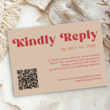 QR code Retro groovy bold red beige online wedding
