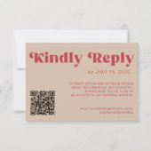 QR code Retro groovy bold red beige online wedding 出欠カード (正面)