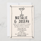 QR Code Retro Hand Drawn Written Cocktail Wedding 招待状 (正面)