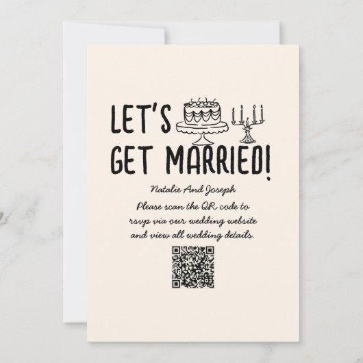QR Code Retro Hand Drawn Written Cocktail Wedding 招待状 (裏面)