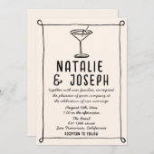 QR Code Retro Hand Drawn Written Cocktail Wedding 招待状 (正面/裏面)