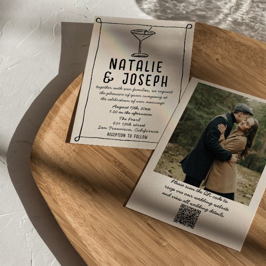 QR Code Retro Hand Drawn Written Photo Wedding In 招待状