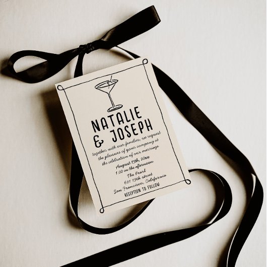 QR Code Retro Hand Drawn Written Photo Wedding In 招待状