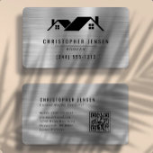 QR Code Roofing Black Silver Metallic Rounded 名刺