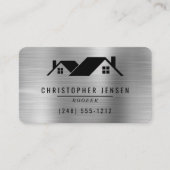 QR Code Roofing Black Silver Metallic Rounded 名刺 (正面)