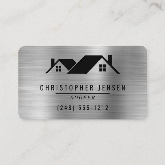 QR Code Roofing Black Silver Metallic Rounded 名刺 (正面)