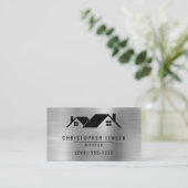 QR Code Roofing Business Black Silver Metallic 名刺 (スタンド正面)