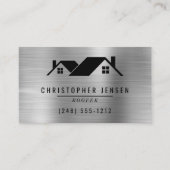 QR Code Roofing Business Black Silver Metallic 名刺 (正面)