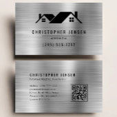 QR Code Roofing Business Black Silver Metallic 名刺