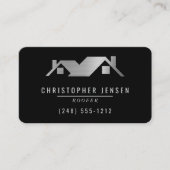 QR Code Roofing Business Black Silver Rounded 名刺 (正面)