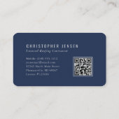 QR Code Roofing Business Navy Blue Silver Rounded 名刺 (裏面)