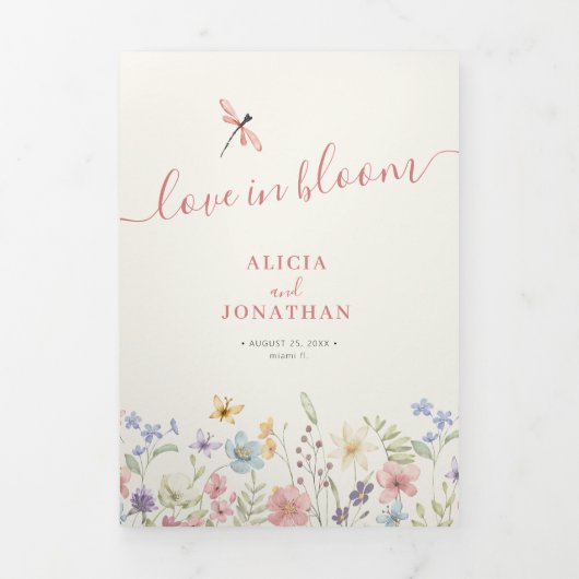 QR code RSVP all in one floral wedding 三つ折り招待状 (カバー)