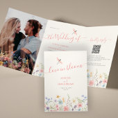 QR code RSVP all in one floral wedding 三つ折り招待状