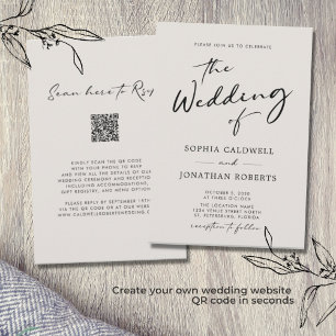 QR Code RSVP Calligraphy Elegant Eggshell Wedding 招待状