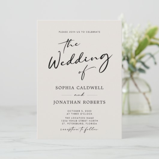 QR Code RSVP Calligraphy Elegant Eggshell Wedding 招待状 (スタンド正面)