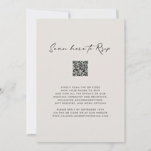 QR Code RSVP Calligraphy Elegant Eggshell Wedding 招待状 (裏面)