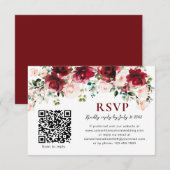 QR Code RSVP Card Burgundy Blush Floral Wedding (正面/裏面)