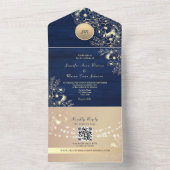 QR Code Rustic Navy Rose Gold Wedding オールインワン招待状 (内側)