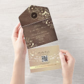 QR Code Rustic Wood Rose Gold Wedding オールインワン招待状 (貼ってはがせる)