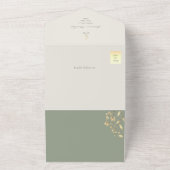 QR Code Sage Green Gold Floral Wedding オールインワン招待状 (外側)