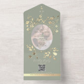 QR Code Sage Green Gold Floral Wedding オールインワン招待状 (内側)