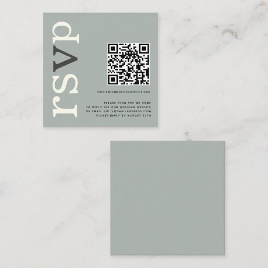 QR Code Sage Ivory Wedding Online RSVP エンクロージャーカード (正面/裏面)