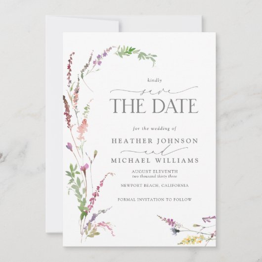 QR Code Save the Date Elegant Wildflower Floral 招待状 (正面)