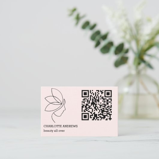 QR-Code, Schönheit, Logo, Linie Art Pink 名刺 (スタンド正面)