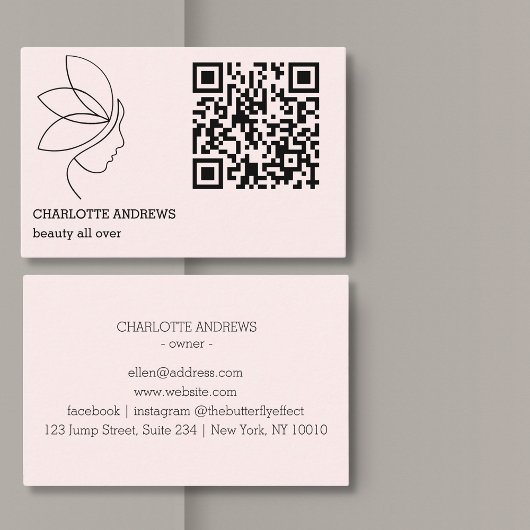 QR-Code, Schönheit, Logo, Linie Art Pink 名刺
