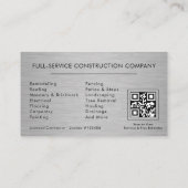 QR Code Silver Metallic Handyman Construction 名刺 (裏面)