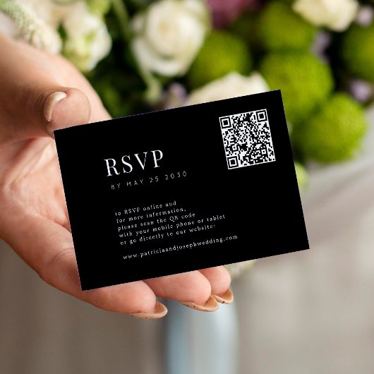 QR CODE simple elegant minimal black wedding RSVP エンクロージャーカード
