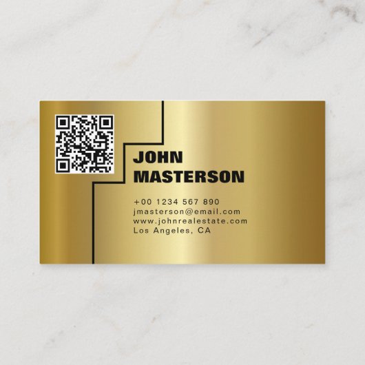 QR Code Simple Gold & Black Real Estate Agent 名刺 (裏面)
